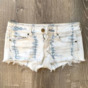 AE Jean Shorts Tie Dye Raw Hem Cut Offs White 0 CK